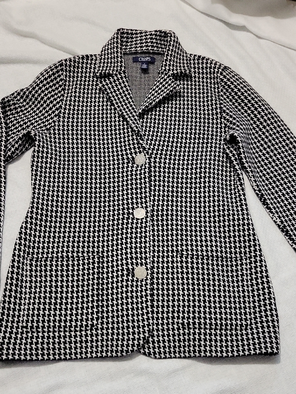 Chaps Black White Houndstooth Blazer Medium